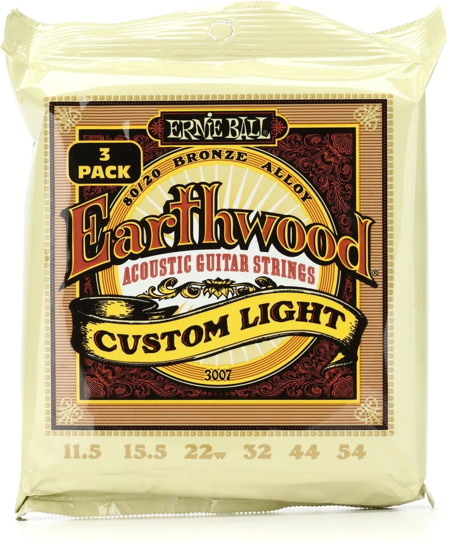 

Струны для акустической гитары Ernie Ball 3007 Earthwood 80/20 Bronze — .0115-54 Custom Light Factory (3 шт.)