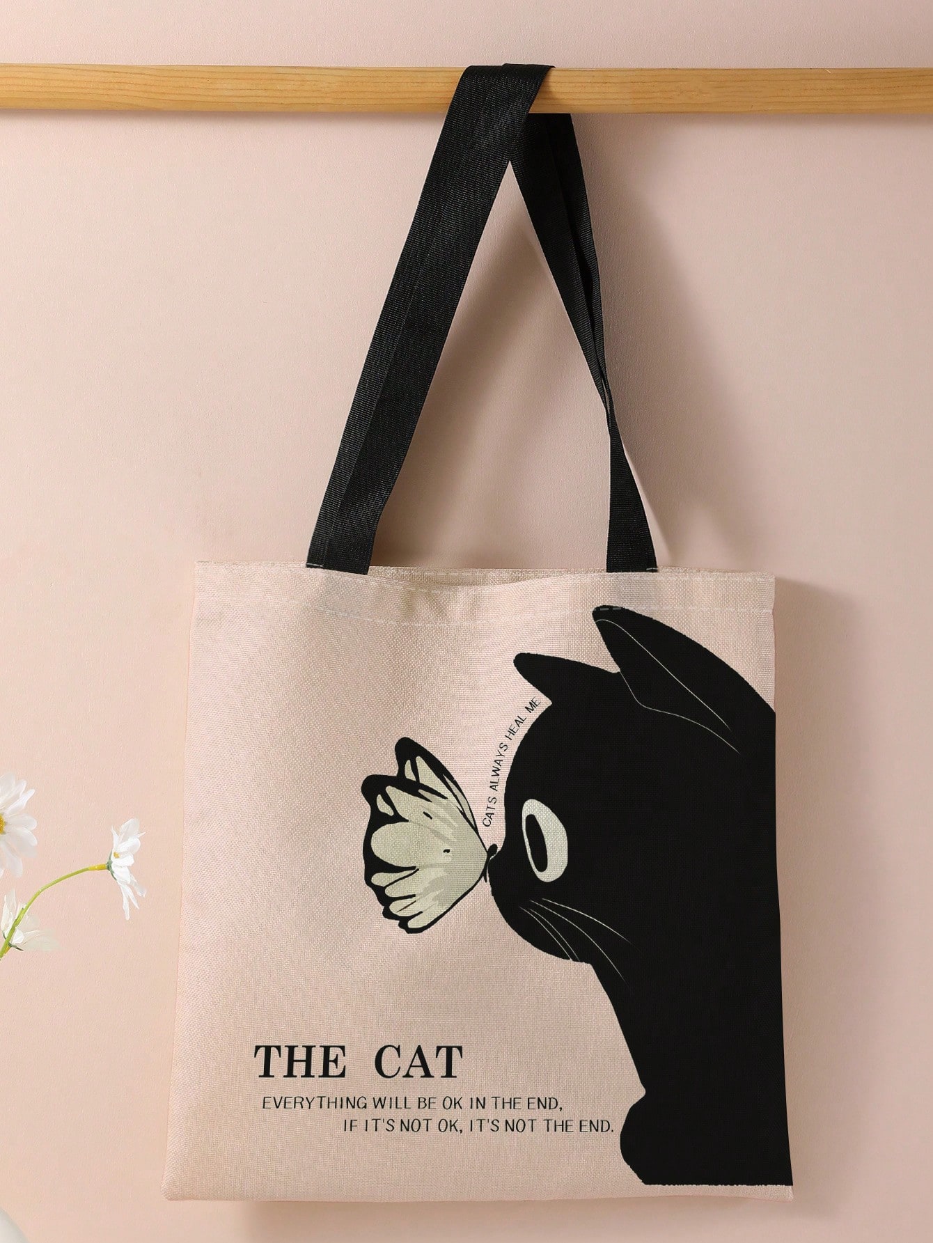 Простая льняная большая сумка через плечо с двусторонним рисунком кота в английском стиле и большой вместимостью, многоцветный