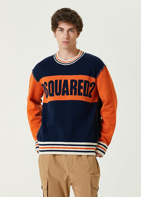 

Синий-оранжевый шерстяной жаккардовый свитер с логотипом Dsquared2