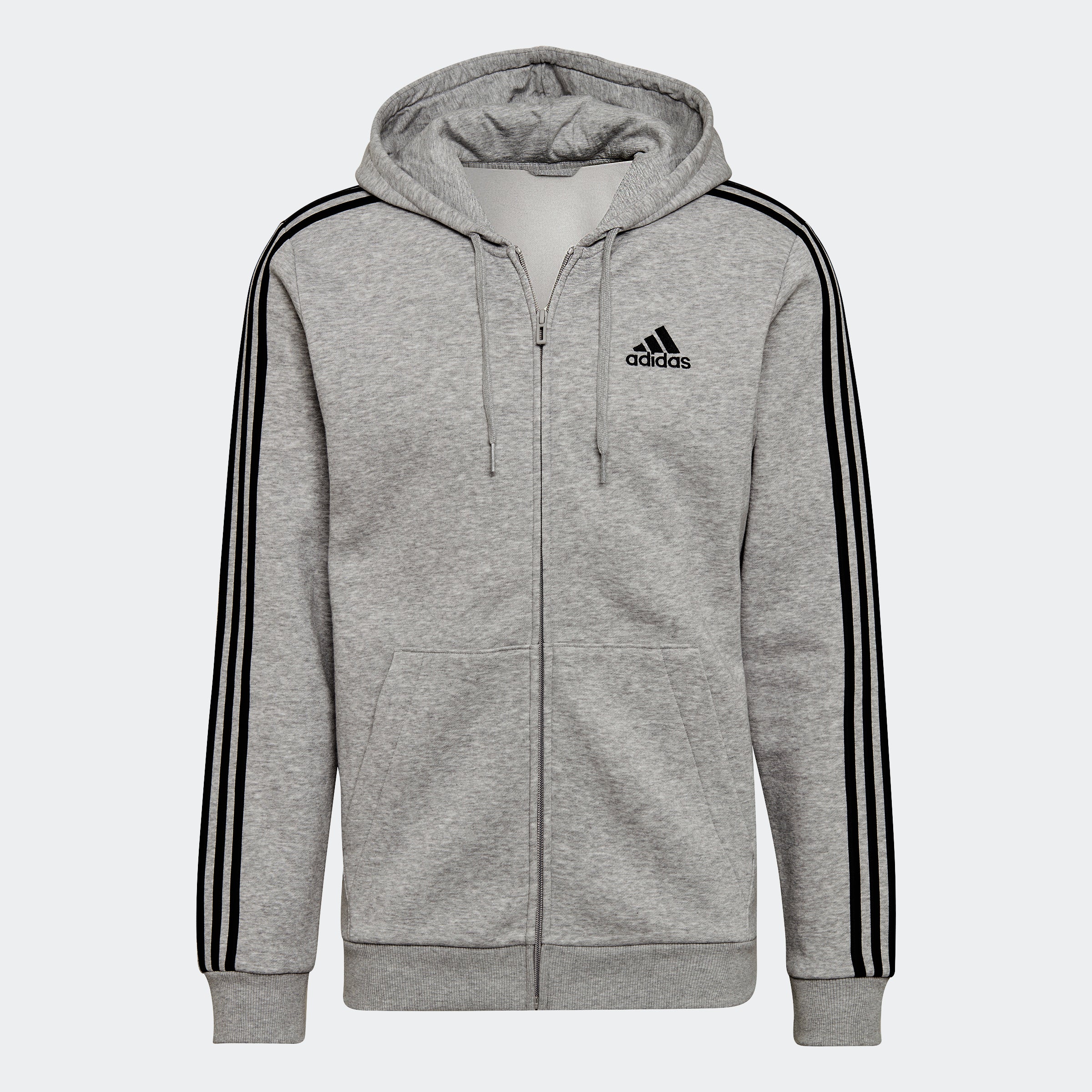 

Мужская флисовая худи с тремя полосками и молнией во всю длину adidas Essentials, цвет Medium Grey Heather