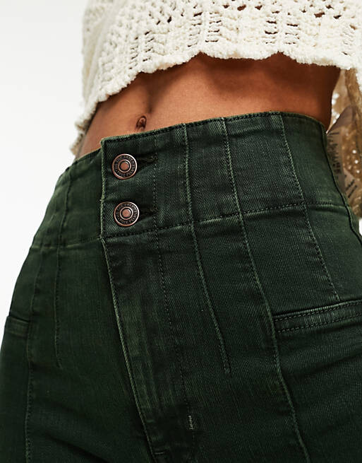 

Зеленые джинсовые брюки-клеш Free People Jayde, Зеленый