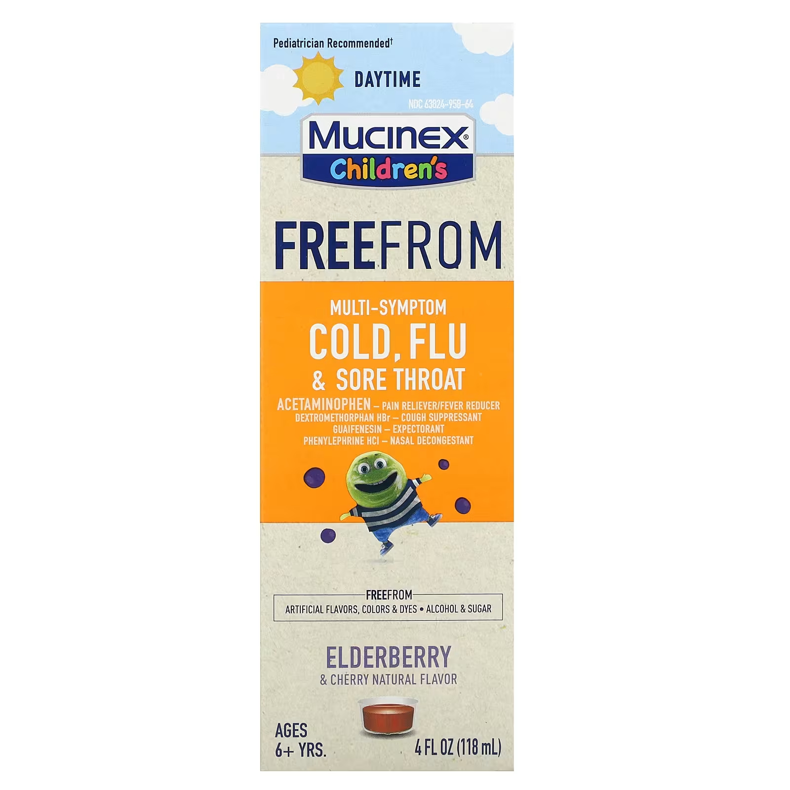 Средство Mucinex Children's Free от мультисимптомной простуды и боли в горле, 118 мл
