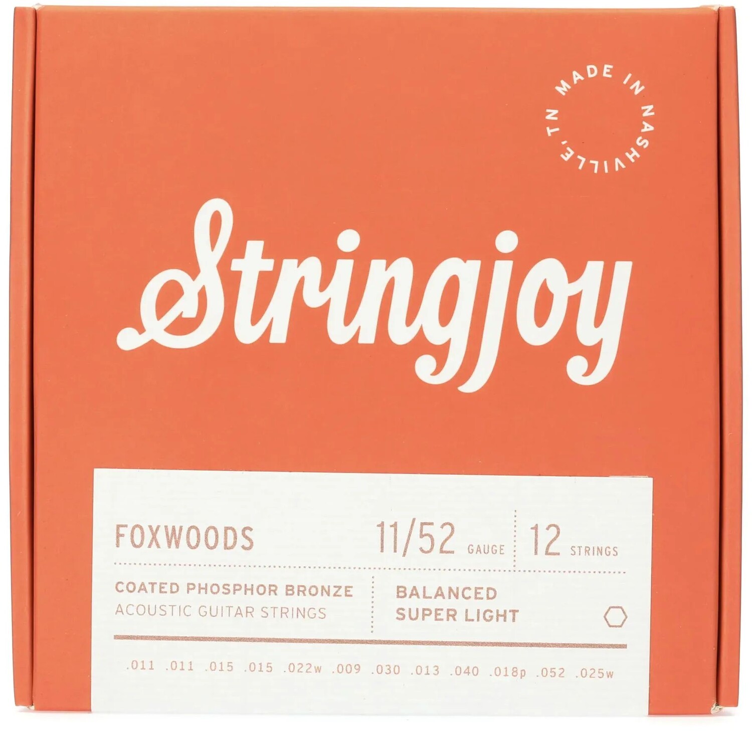 

Струны Stringjoy Foxwoods для 12-струнной акустической гитары с покрытием из фосфористой бронзы — сверхлегкий калибр (.011–.052)