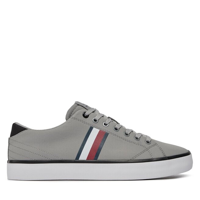 Кроссовки Tommy Hilfiger Th Hi Vulc Low Stripes Mesh FM0FM04946 Antique Silver PRT, серый кроссовки th hi vulc stripes mesh tommy hilfiger белый