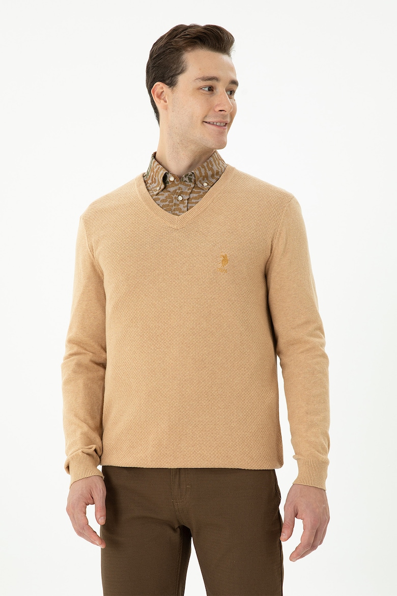 Облегающий свитер с заостренным воротником U S Polo Assn , коричневый