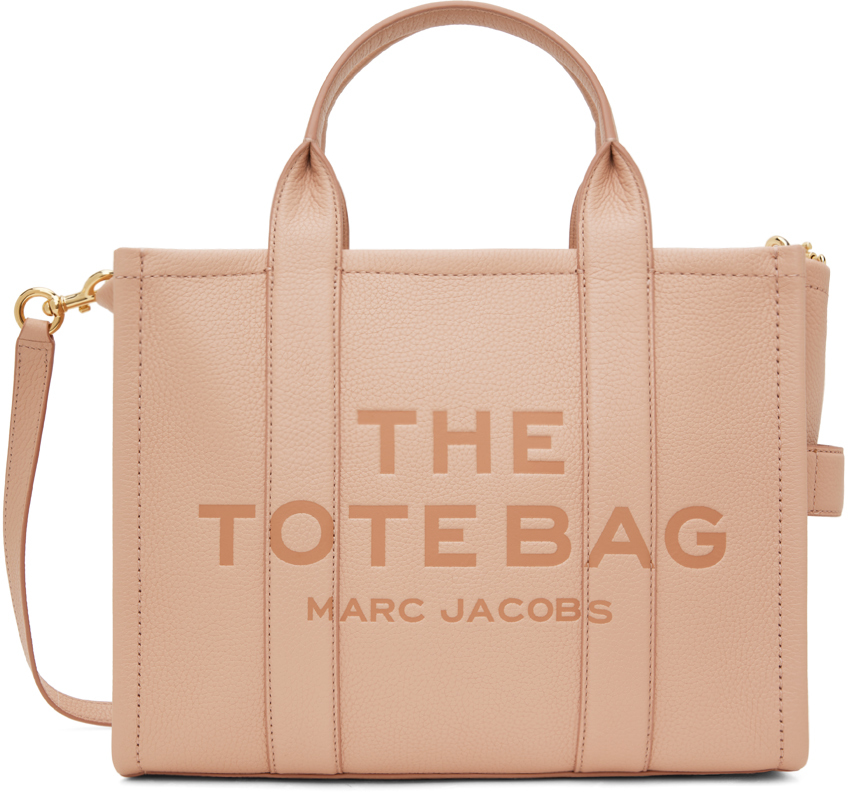 цена Розовая кожаная сумка-тоут The Leather Medium Marc Jacobs, цвет Rose