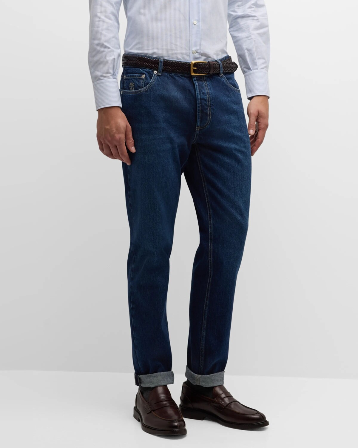 

Мужские узкие джинсы из светлого денима Brunello Cucinelli, цвет Dark Wash Denim