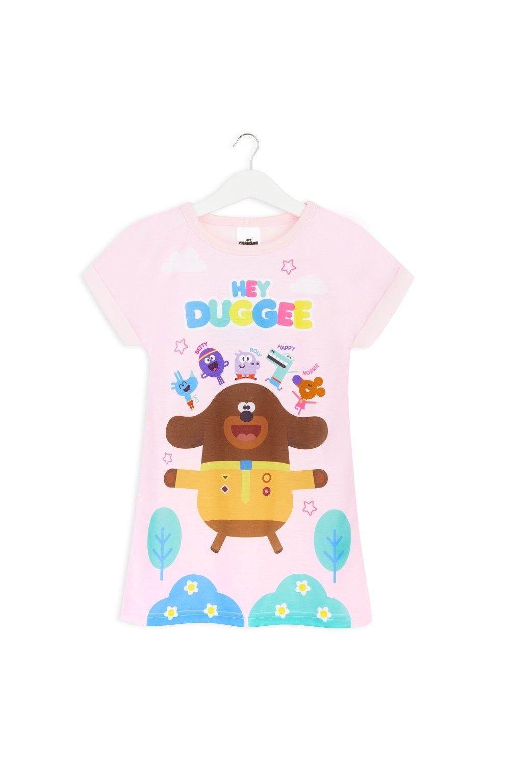 летняя ночная рубашка тонкая хлопковая шелковая пижама женская ночная рубашка для улицы Ночная рубашка с коротким рукавом Hey Duggee, розовый