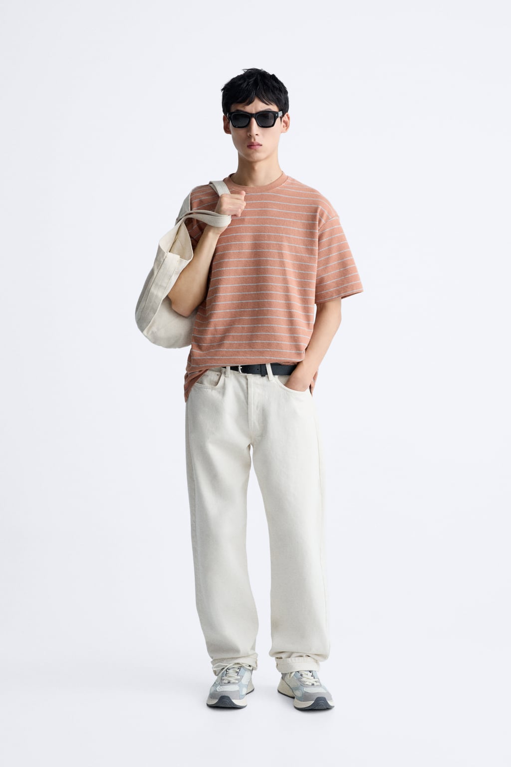 

Текстурированный топ в полоску ZARA, розовый