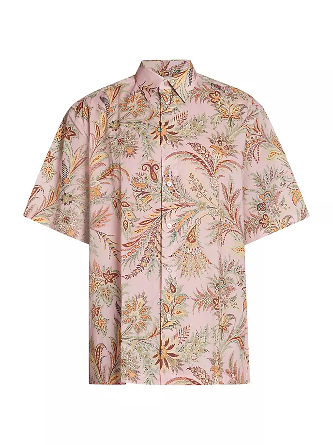 Рубашка с коротким рукавом с цветочным принтом Etro, розовый цена и фото