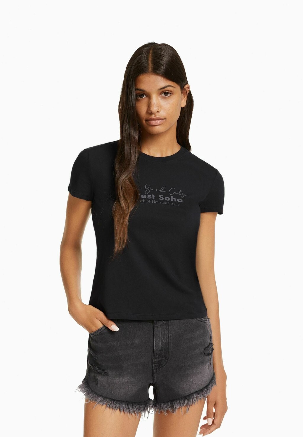

Футболка с принтом Bershka, Черный