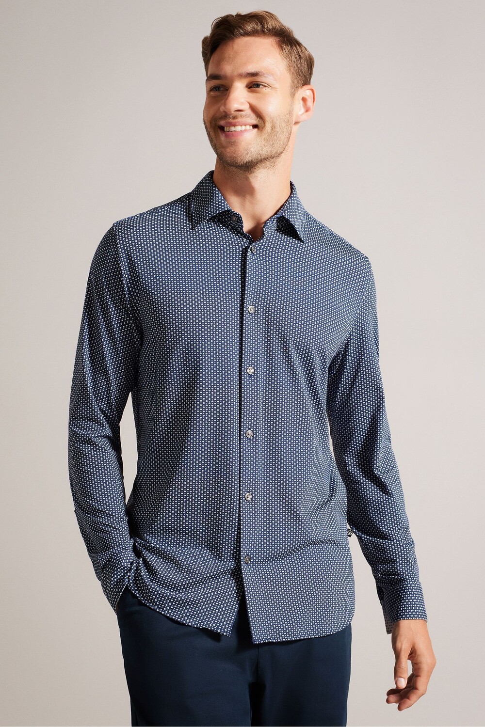 

Рубашка Bi-Stretch Geo с длинными рукавами Velino Ted Baker, синий