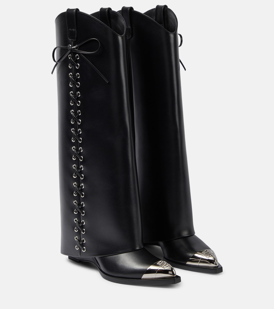 Ковбойские кожаные сапоги до колена с замком акулы Givenchy, черный черные сапоги с навесным замком lizard givenchy