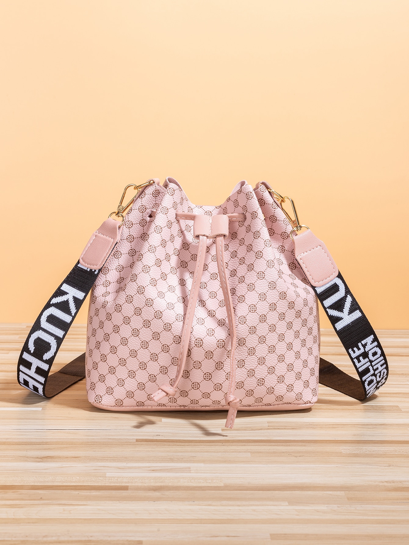 Мини-сумка-ведро с геометрическим узором, розовый женская сумка мешок из искусственной кожи