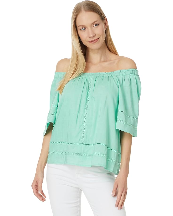 

Рубашка Liverpool Los Angeles Cropped Bell Sleeve Woven Top with Lace Trim, цвет Mint