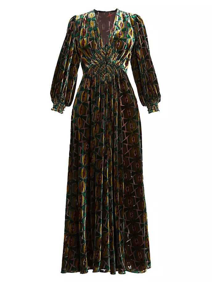 Бархатное платье макси с принтом Camerino La Doublej, цвет horus devore