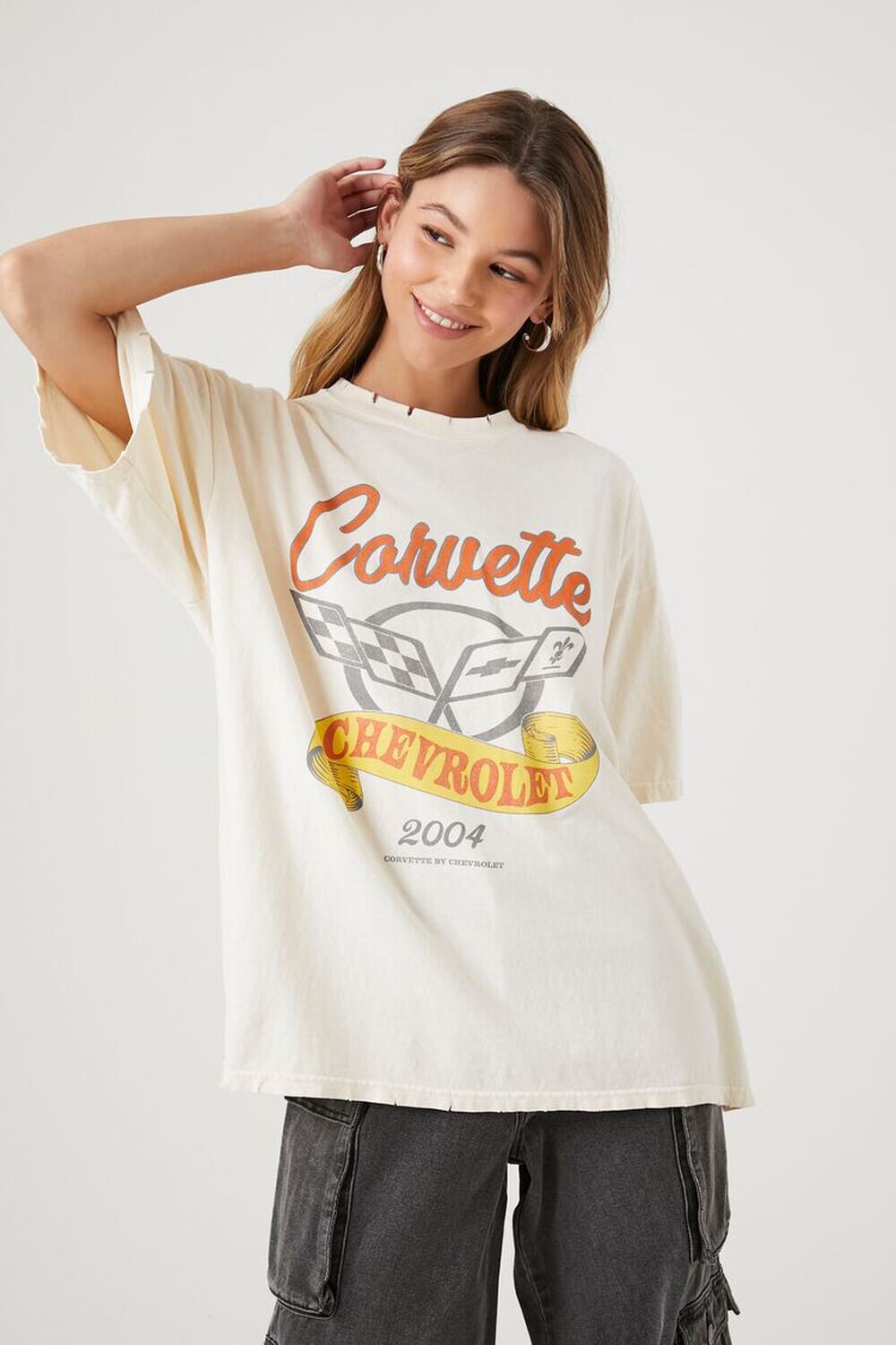 

Футболка с рисунком Corvette Chevrolet Forever 21, кремовый, Бежевый