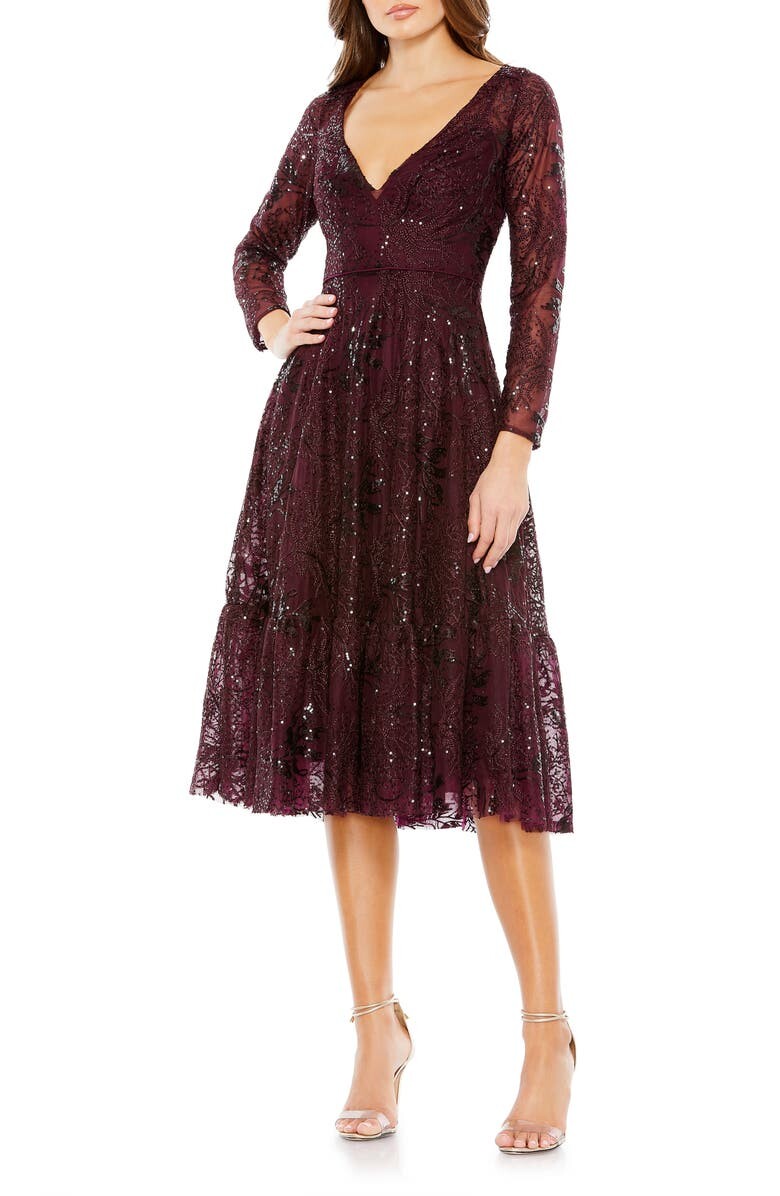 

Украшенное кружевное коктейльное платье с длинным рукавом MAC DUGGAL