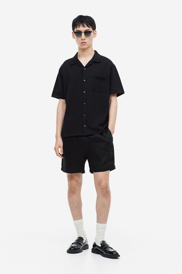 

Льняные шорты regular fit H&M, черный
