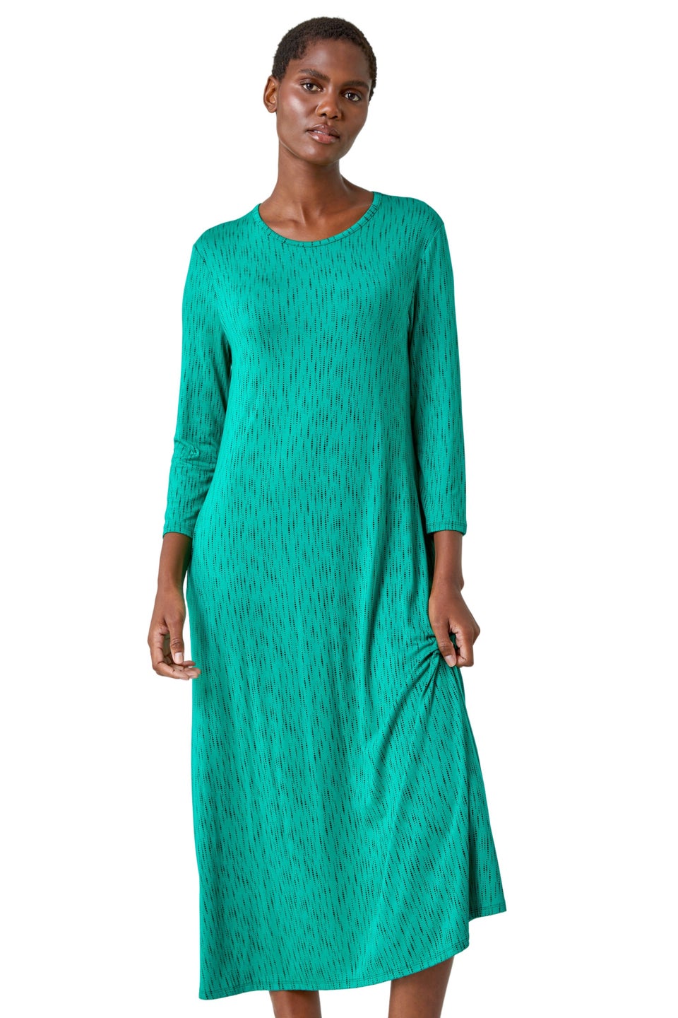 Зеленое эластичное платье миди с карманами и абстрактными карманами Roman