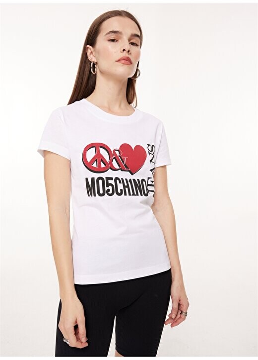 

Белая женская футболка с круглым вырезом с принтом A0707 Moschino Jeans, белый