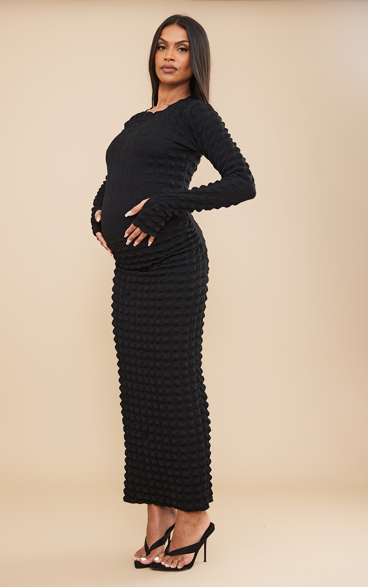 PrettyLittleThing Черное фактурное платье мидакси для беременных