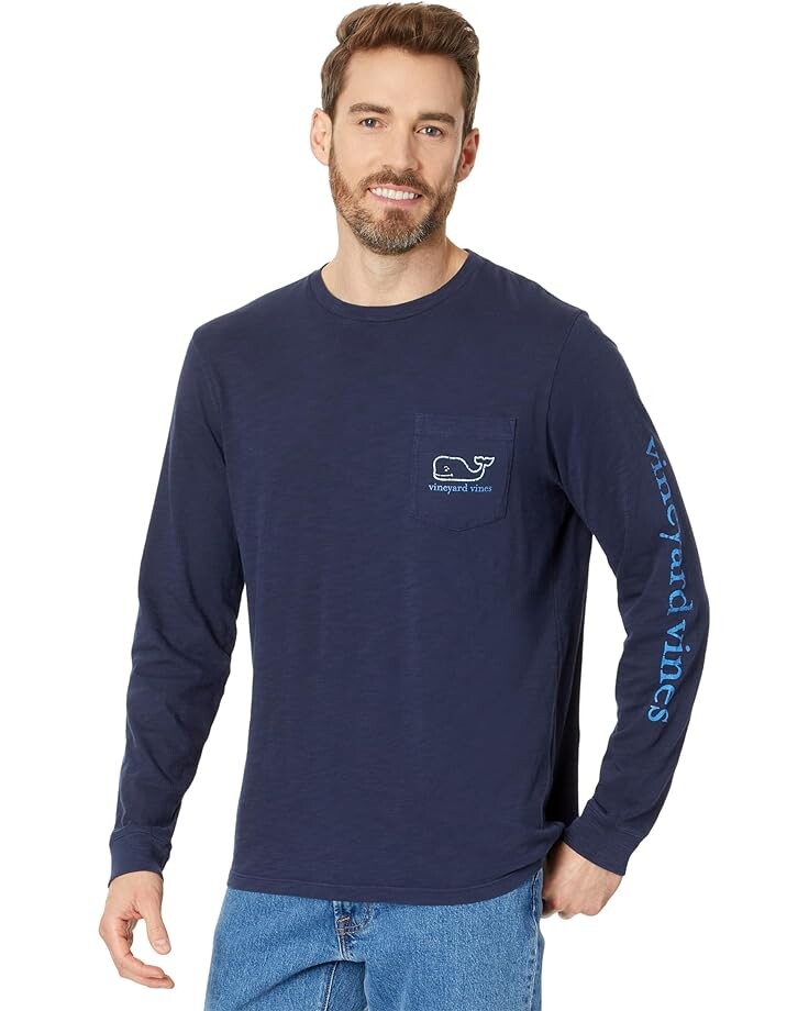 

Футболка Vineyard Vines Vintage Whale LS GD Pocket, нави