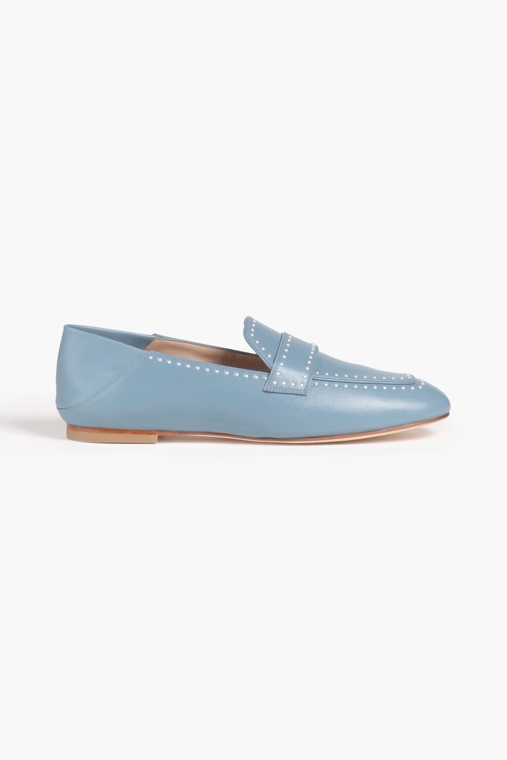 

Кожаные складные лоферы на каблуке Wylie с заклепками Stuart Weitzman, цвет Slate blue