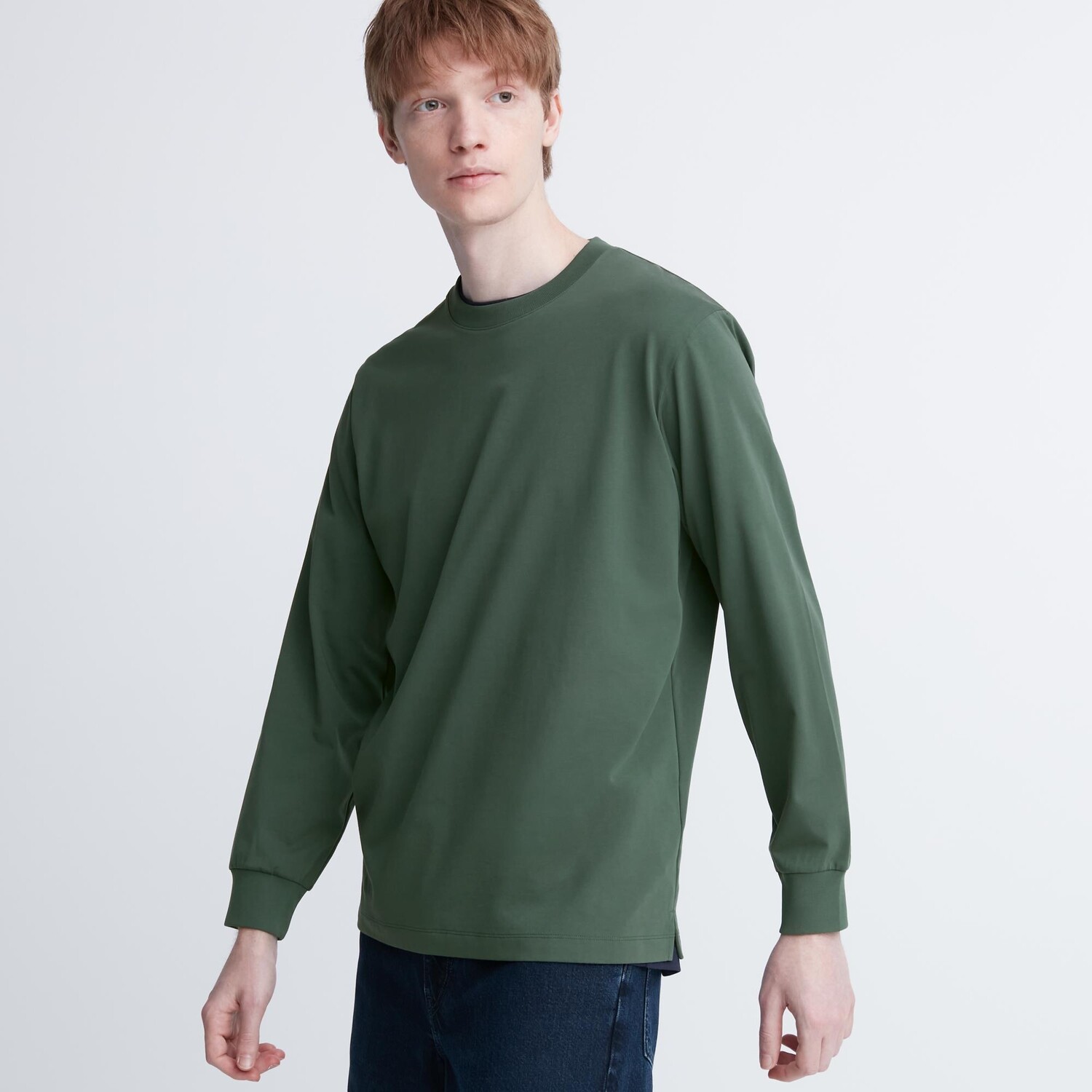 

Лонгслив с круглым вырезом AIRism Uniqlo, зеленый