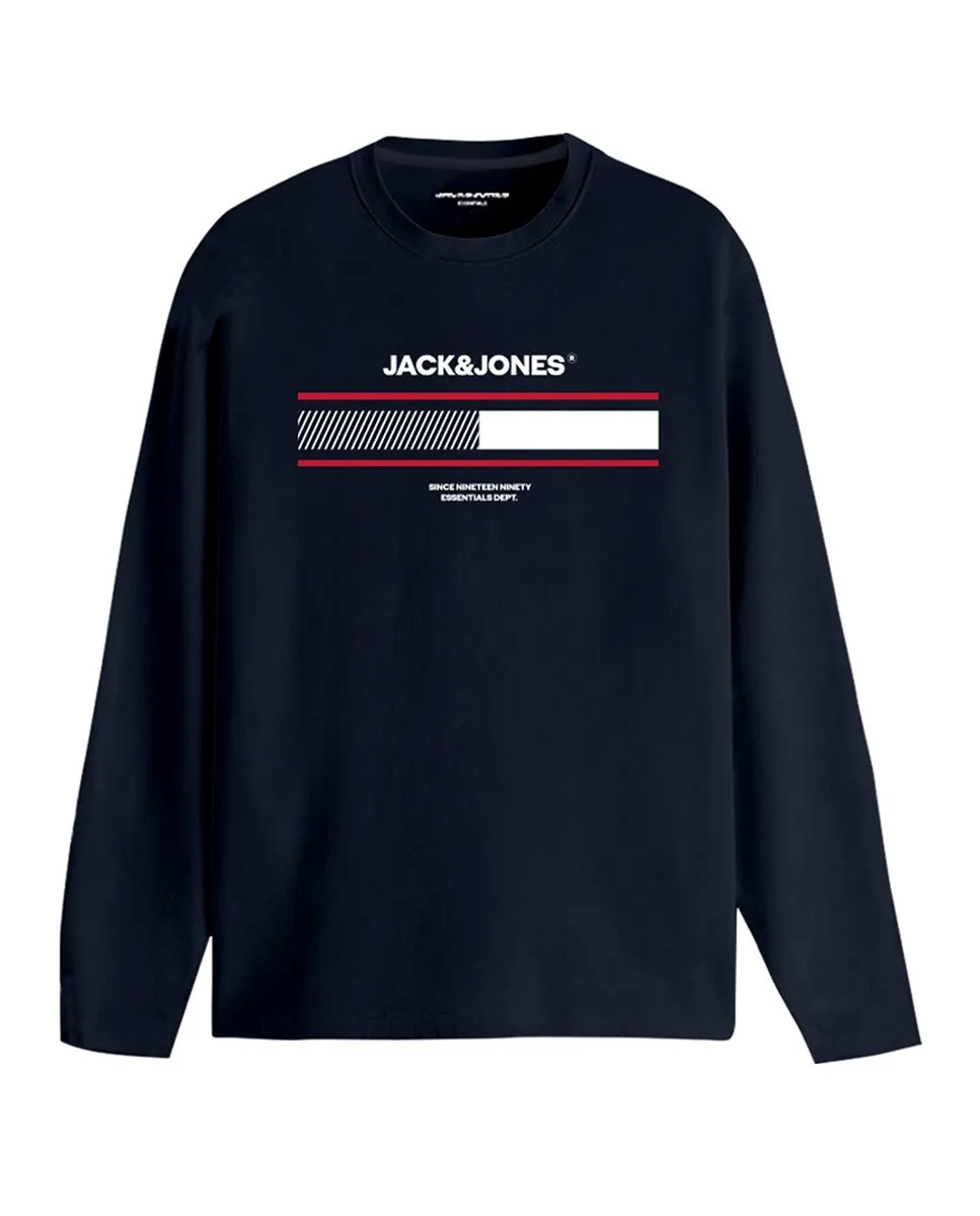 

Мужская футболка с длинными рукавами и центральным логотипом Jack & Jones, темно-синий