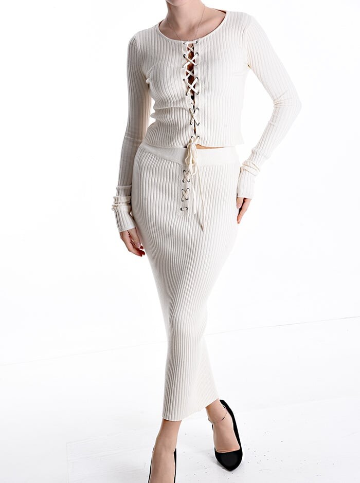 

Регулируемый Ribbed Co-ord с резинкой, слоновая кость