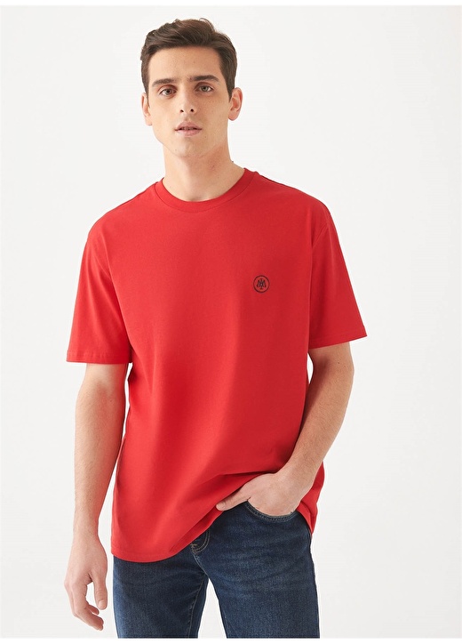 Простая красная мужская футболка свободного покроя с круглым вырезом Mavi