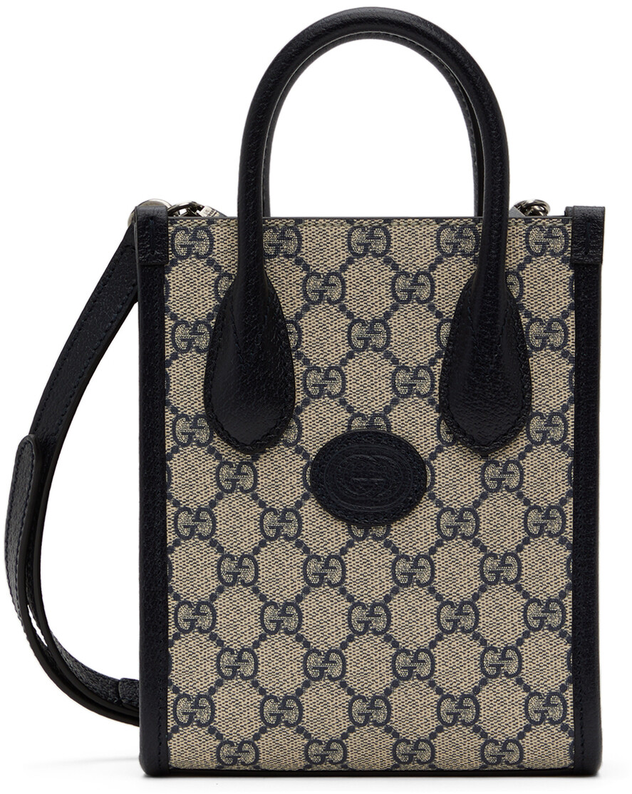 

Миниатюрная сумка-тоут Interlocking G Blue & Beige, бежевая Gucci