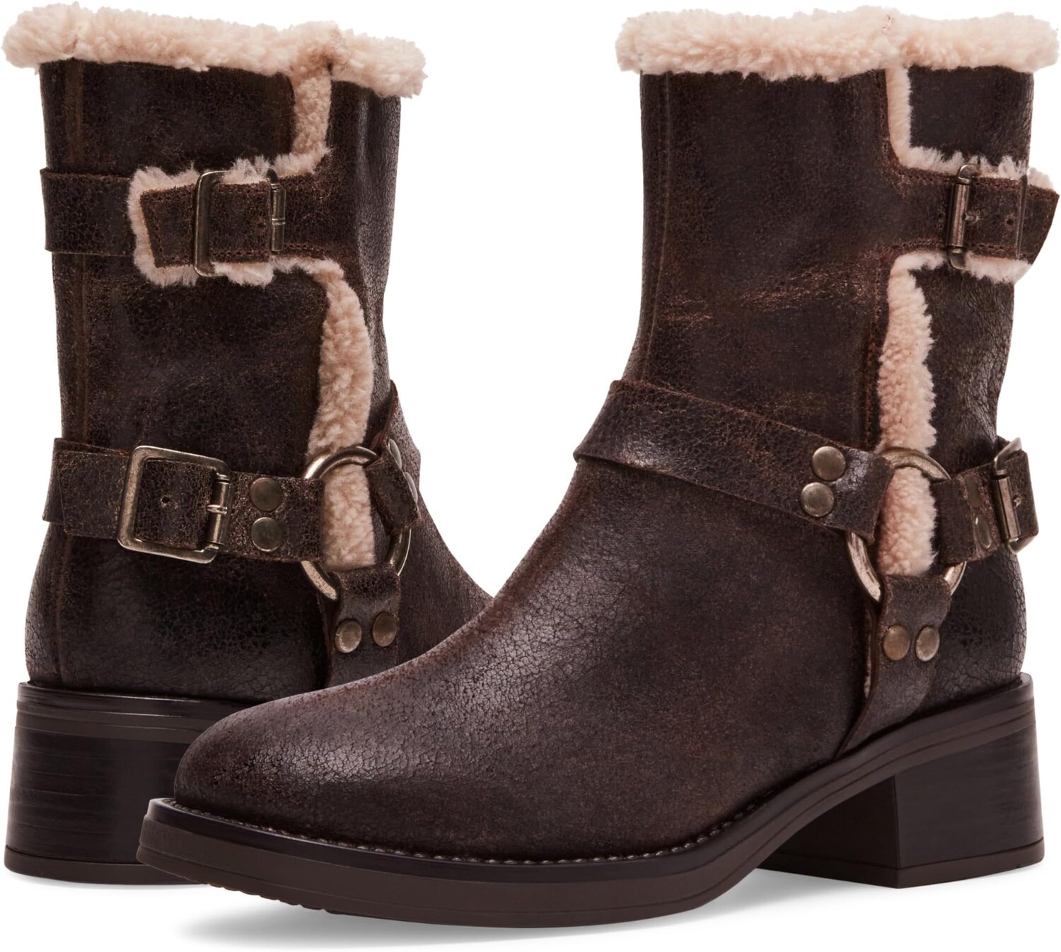

Мотоботинки Brixton Boot Steve Madden, цвет Brown Distressed Faux Fur