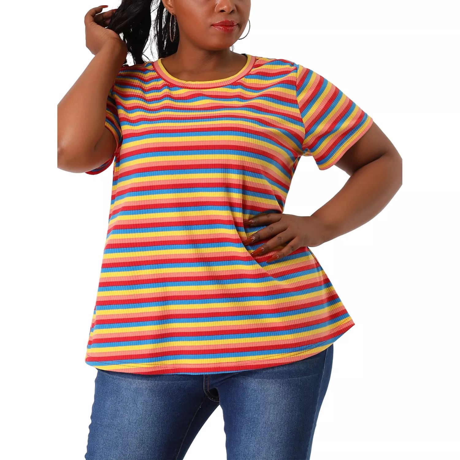 Женская футболка больших размеров в полоску с коротким рукавом и круглым вырезом, Радужный топ Agnes Orinda obel agnes виниловая пластинка obel agnes philharmonics