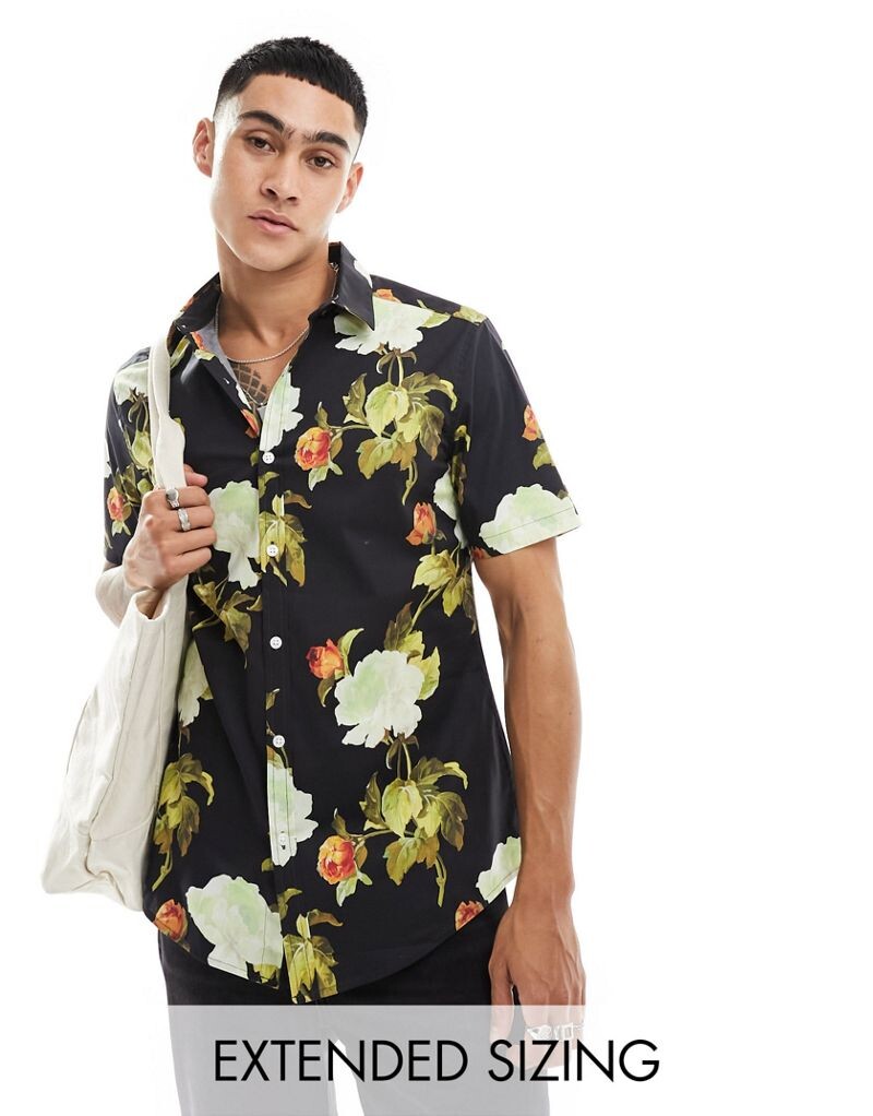 

Узкая рубашка из эластичного поплина с цветочным принтом ASOS DESIGN