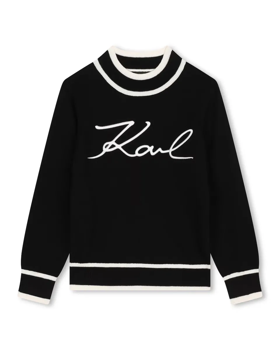 

Свитер для девочки с воротником стойкой и логотипом спереди Karl Lagerfeld Kids, черный