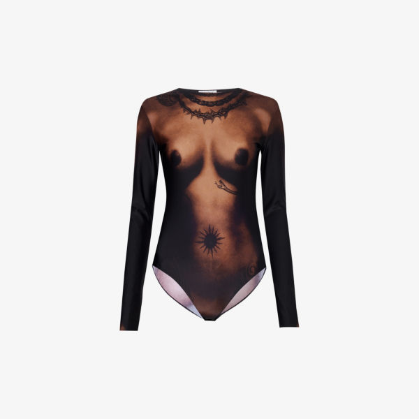 Боди приталенного кроя из эластичной сетки Trompe L'Oeil Jean Paul Gaultier, цвет darknude юбка от jean paul gaultier