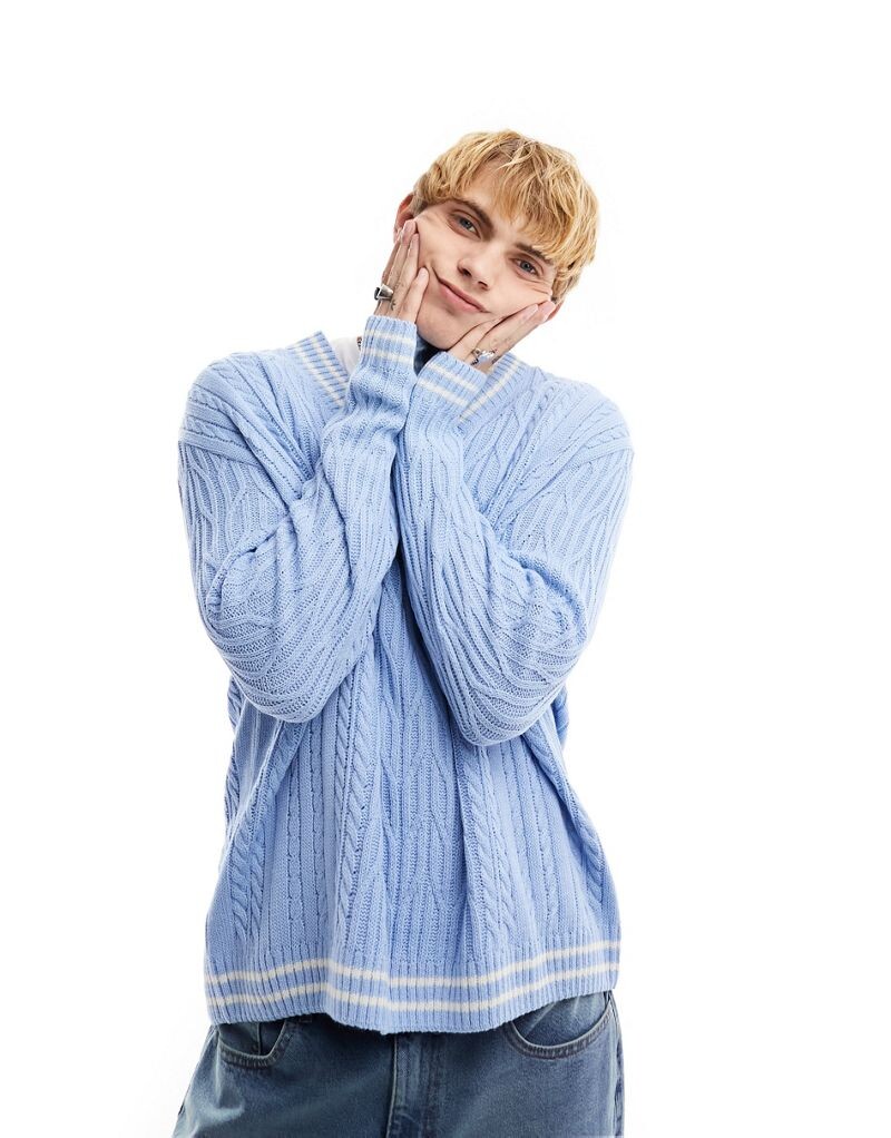 

Голубой вязаный свитер объемного кроя в крикет ASOS DESIGN