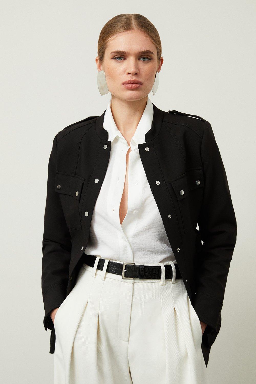Компактная эластичная куртка на пуговицах с поясом Karen Millen, черный