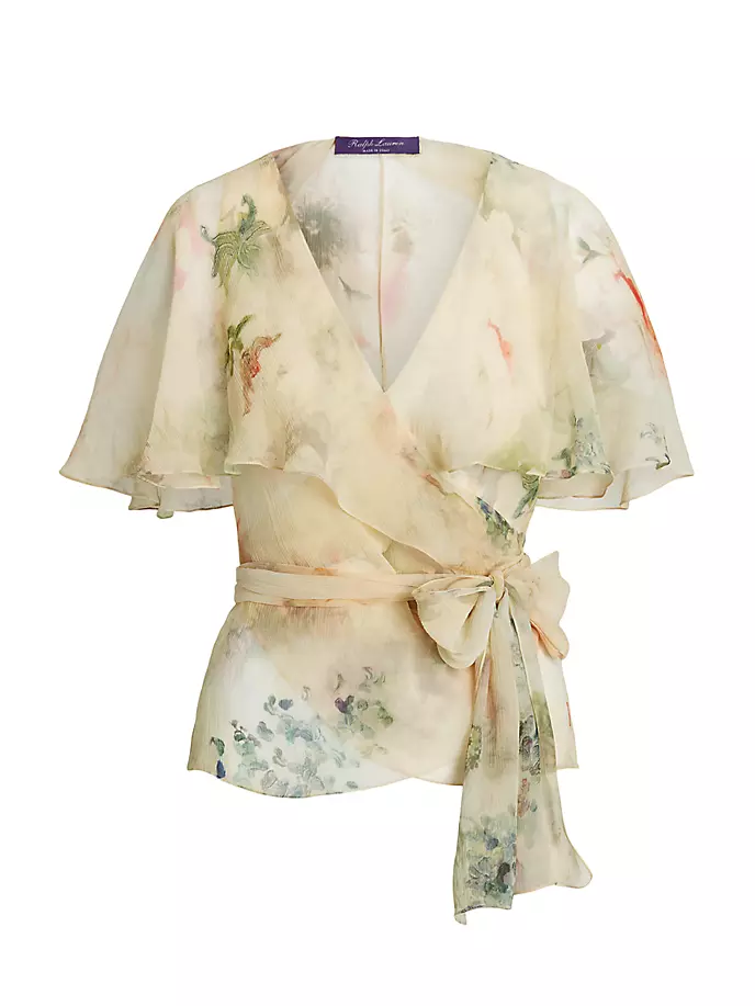 цена Шелковая блузка-кейп с цветочным принтом Amilea Ralph Lauren Collection, мультиколор