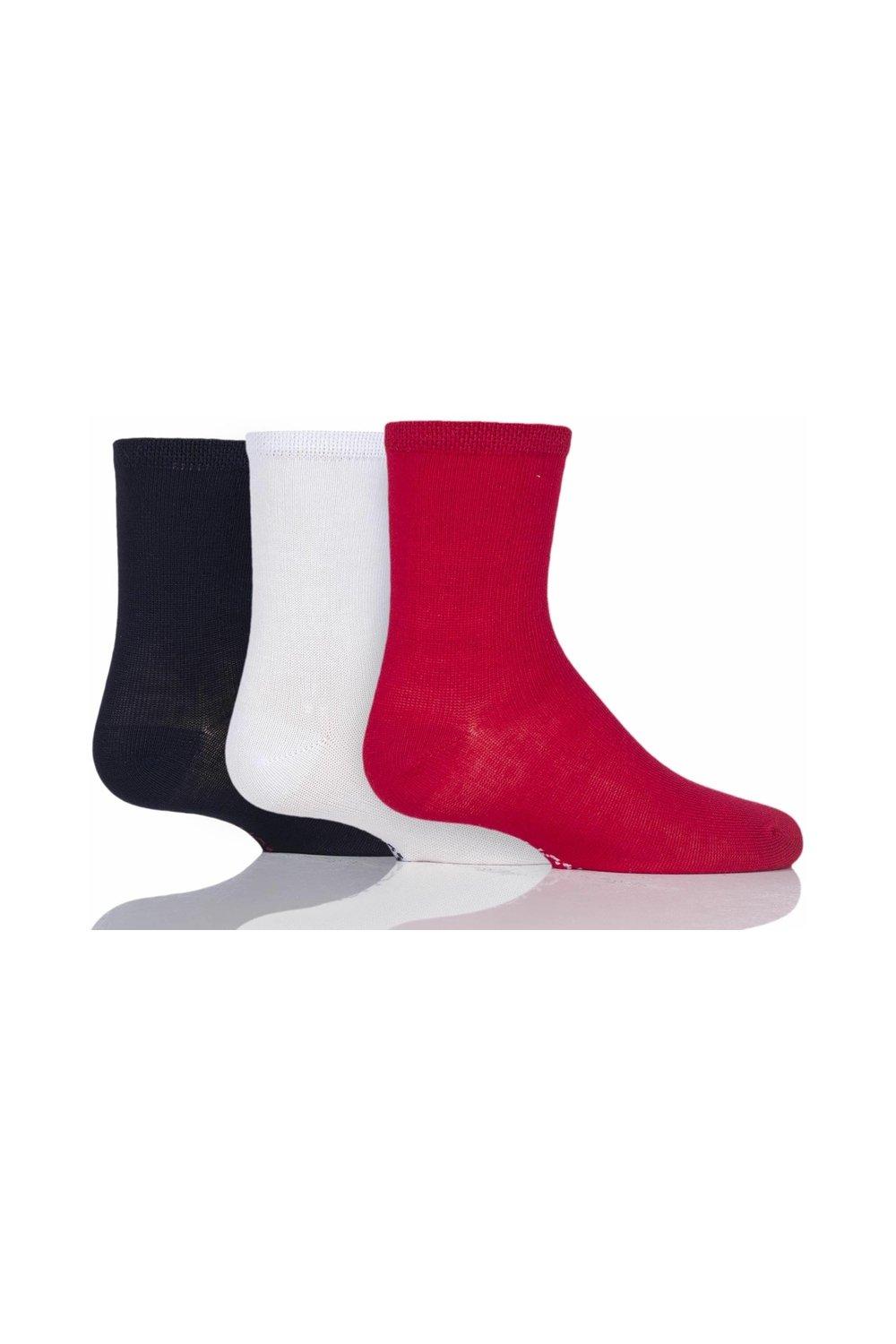 цена Комплект из 3 пар однотонных бамбуковых носков в полоску с гладкими швами на пальцах ног SOCKSHOP, красный