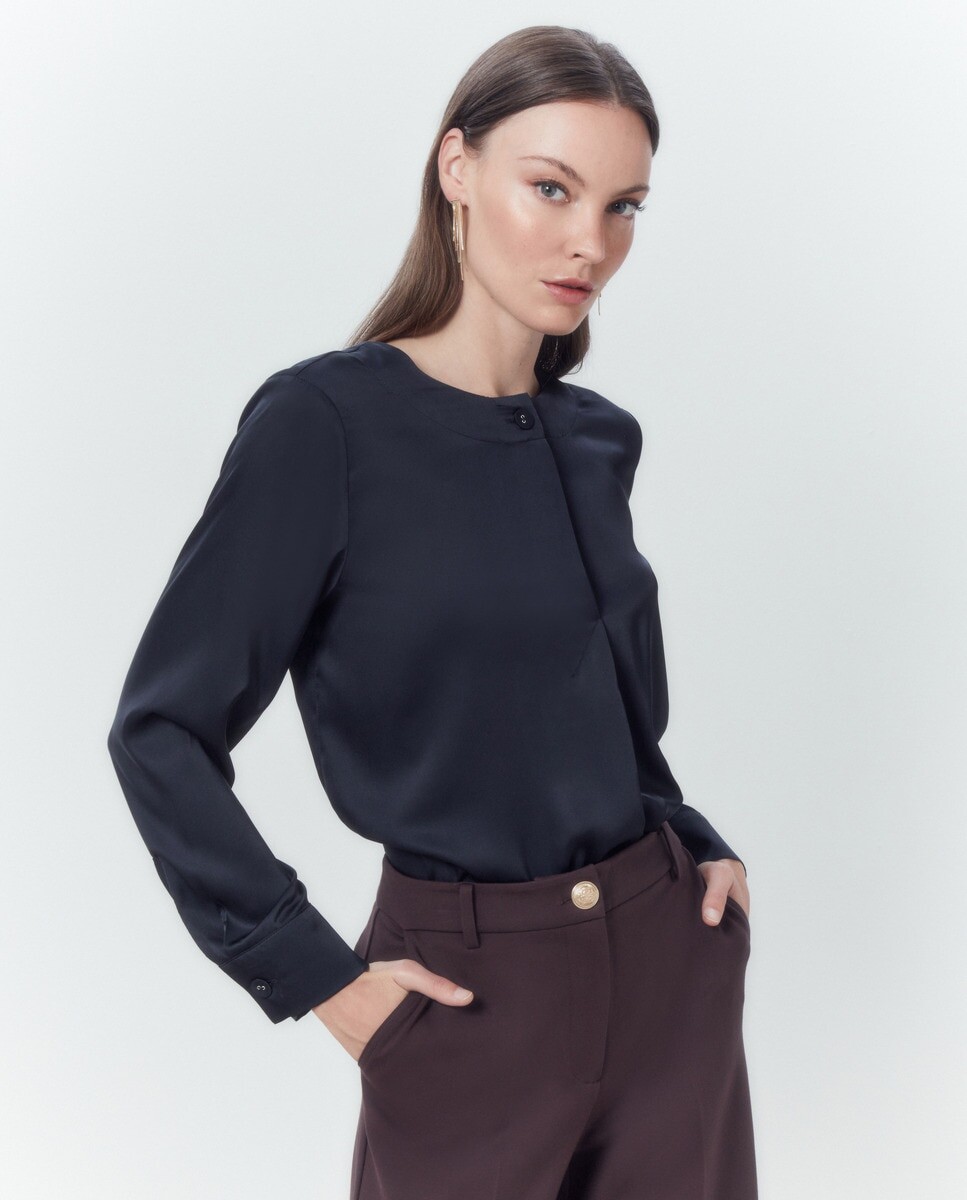 

Блузка с круглым вырезом и длинными рукавами Woman El Corte Inglés, темно-синий