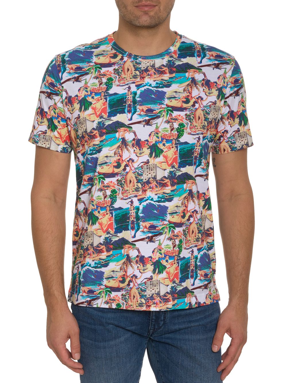 Гавайская летняя футболка с рисунком Robert Graham, разноцветный
