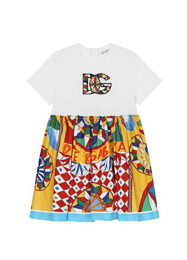 

Бело-оранжевое платье для девочки с этническим рисунком Dolce&Gabbana
