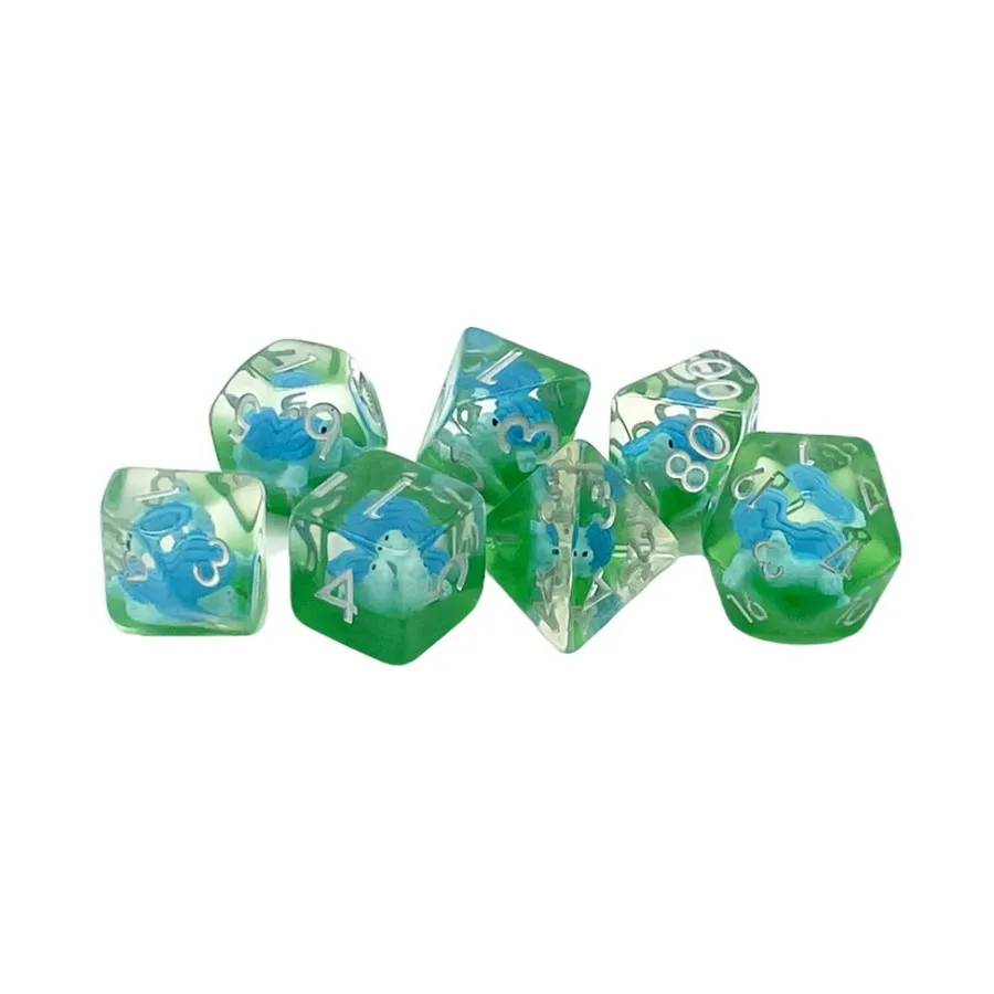 

Поликомплект Синяя черепаха с серебром (7), Acrylic-Resin Dice - Animal Kingdom