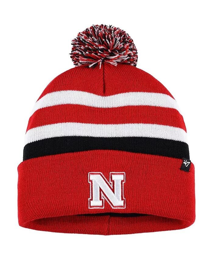 

Мужская вязаная шапка Scarlet Nebraska Huskers State Line с манжетами и помпоном '47 Brand, красный