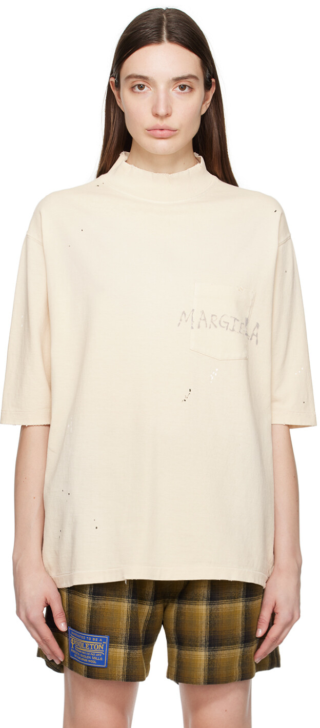 

Кремового цвета футболка с эффектом потертости Maison Margiela