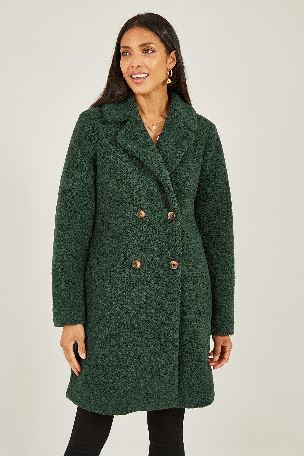 Зеленое пальто с мишкой Тедди Yumi, зеленый женские пуховые пальто с роговыми пуговицами и вышивкой белые пуховые пальто высокого класса черные синие средней длины свободная зимня