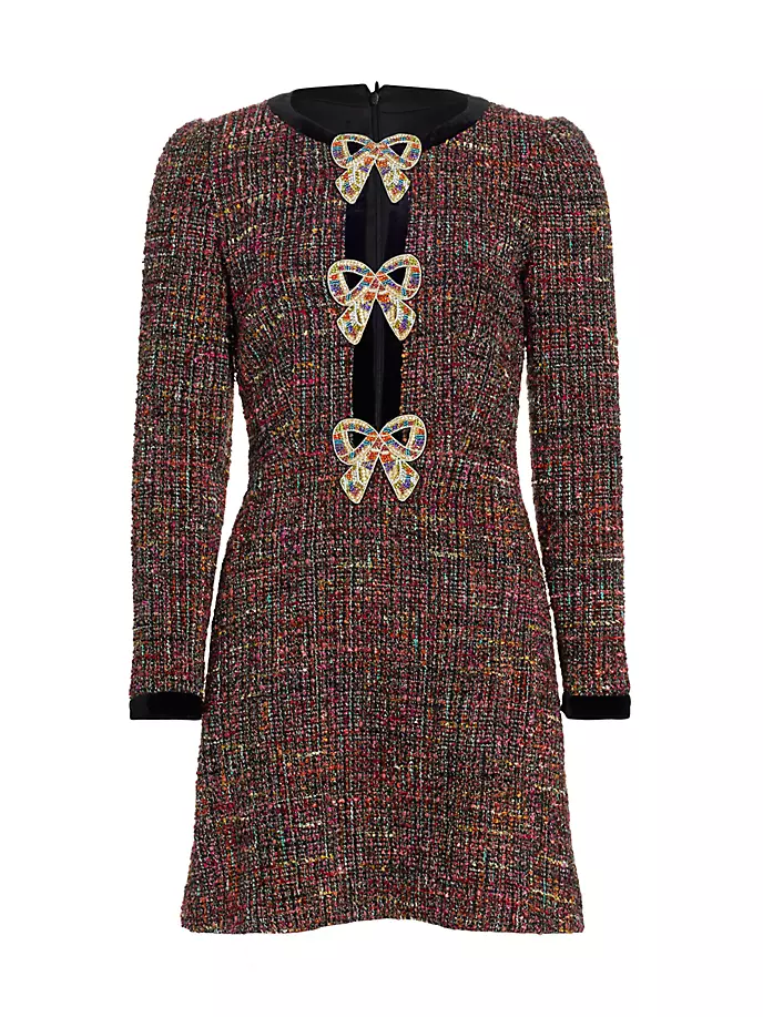 Твидовое мини-платье Camille Bows Saloni, цвет motley black bows цена и фото